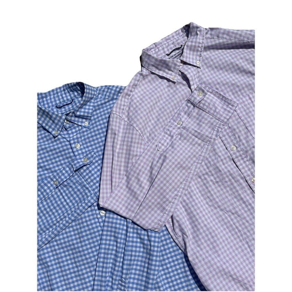 Lot Of 2 Vineyard Vines On-The-Go Blue And Purple Plaid Performance Button Down